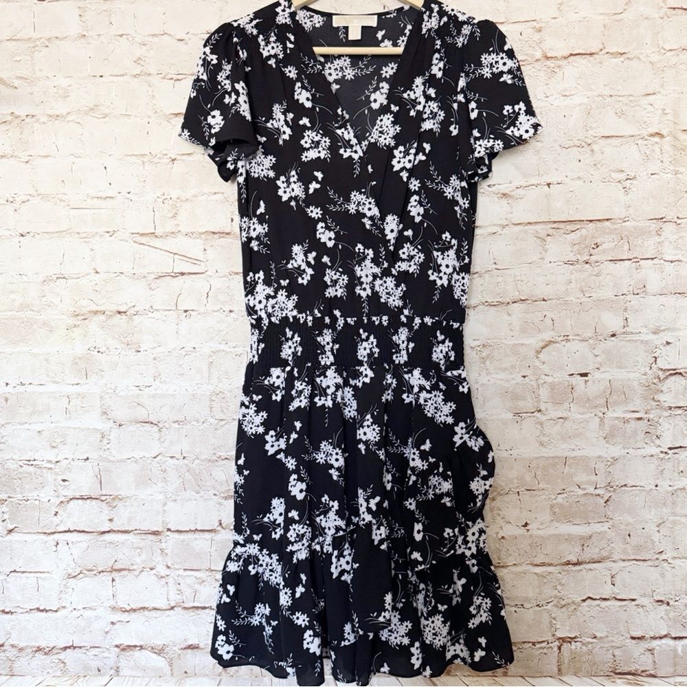 MichaelโMichael Kors floral wrap smockedโdress